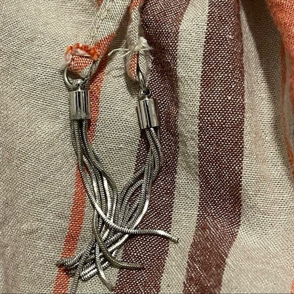 Zara Striped Rustic Linen Blend Spaghetti Strap Dress Size Small - Picture 7 of 9